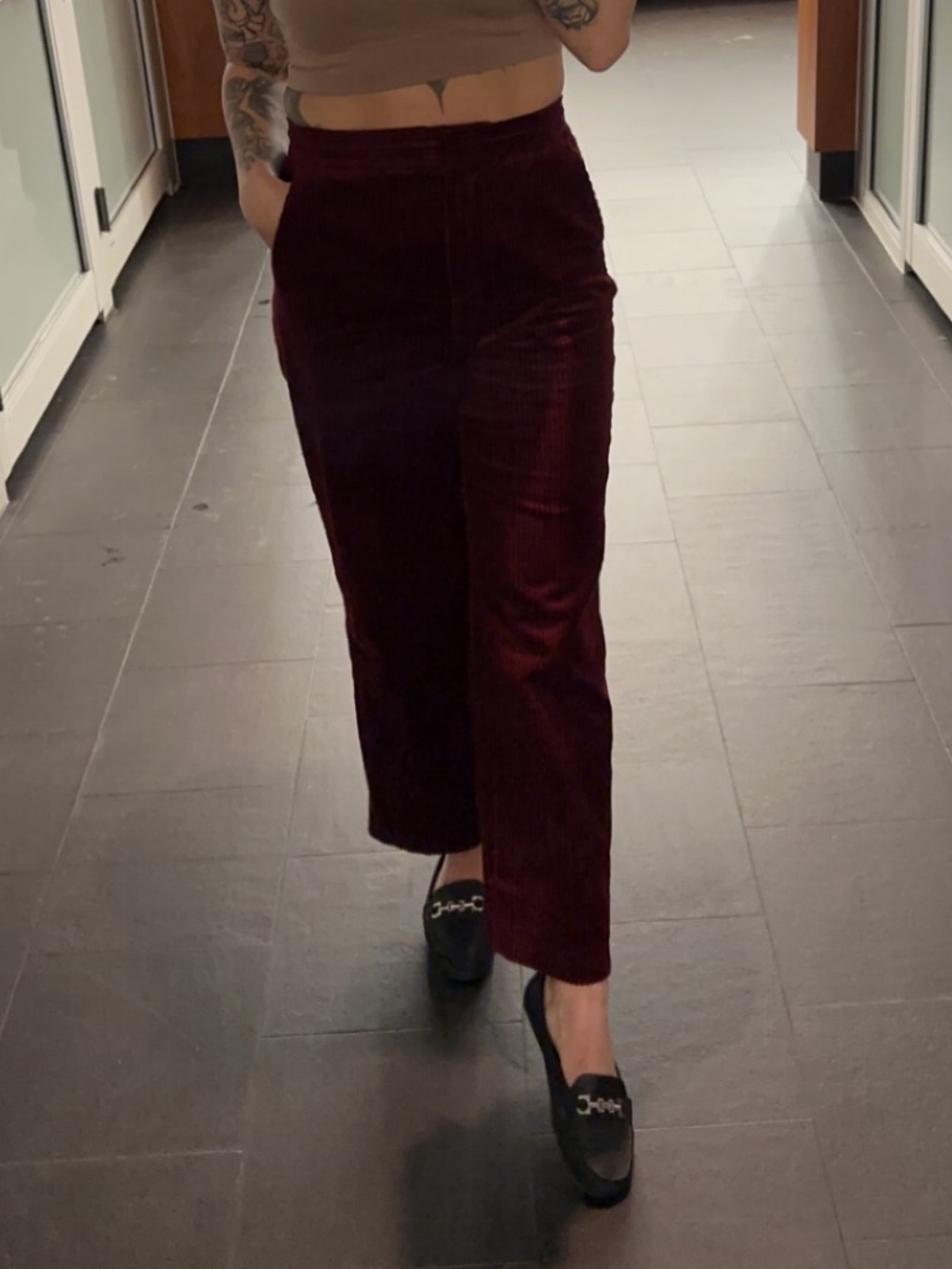 Massimo Dutti Burgundy Corduroy Trouser Size 6